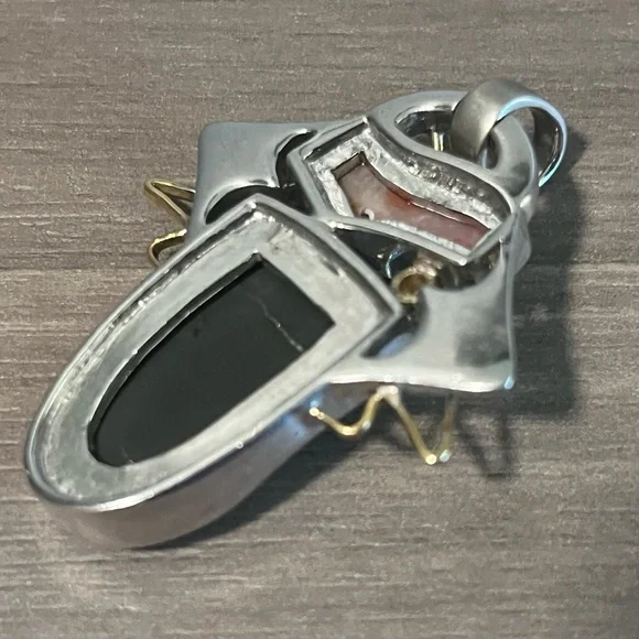 925 Sterling Silver Pendant with Red Coral and Gold Crystal